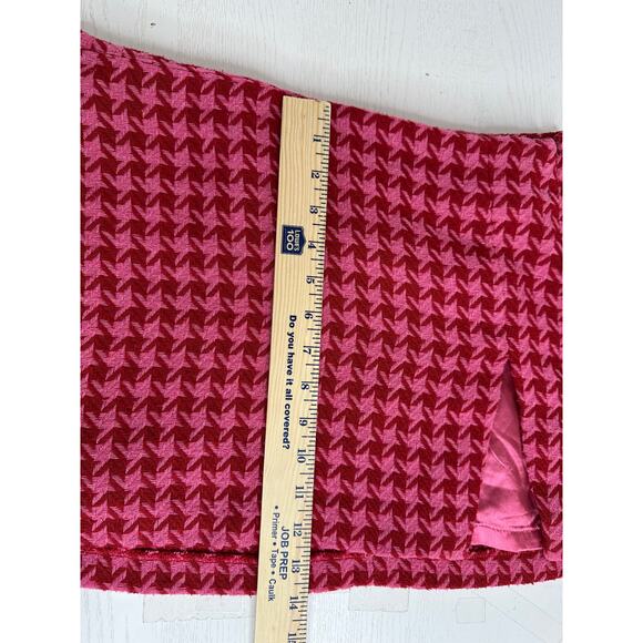 AFRM Melody Herringbone Mini Skirt Red Pink Side Slit Clueless Preppy Winter M - Picture 9 of 9